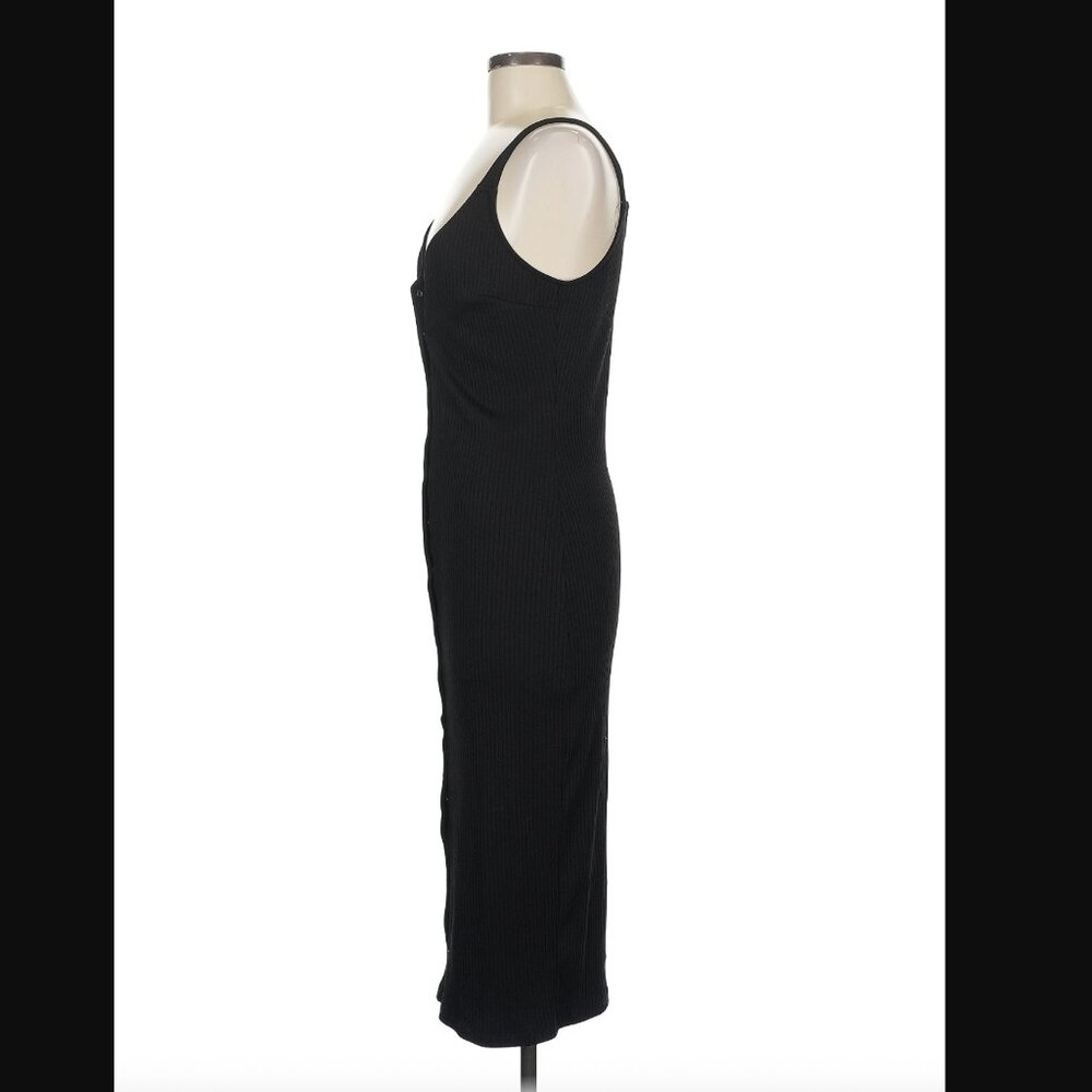 All in Favor Black Ribbed Button-Front Slip Dress – Size M - Picture 4 of 6